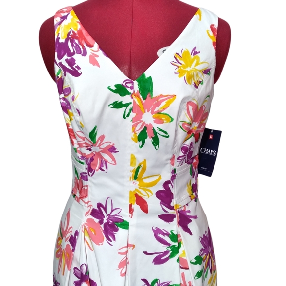 Chaps New Floral Jacquard Fit n Flare V-Neck Pleated Sleeveless Dress Size 4 NWT - Picture 5 of 16
